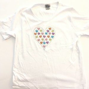 ISAACS DESIGNS Womens M Medium Short Sleeve White Shirt Top Studded Colors Heart